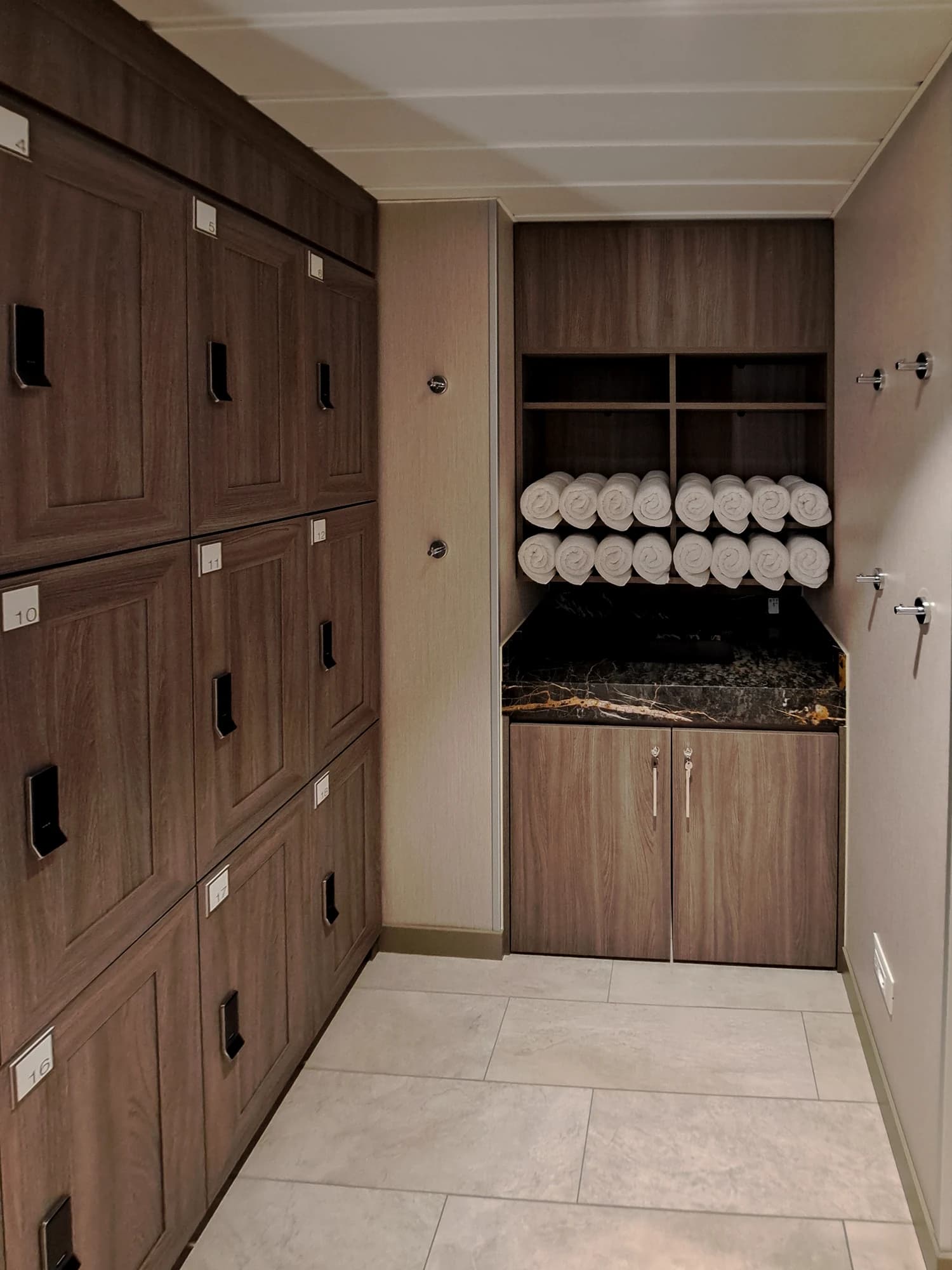 Spa locker room — towels & lockers